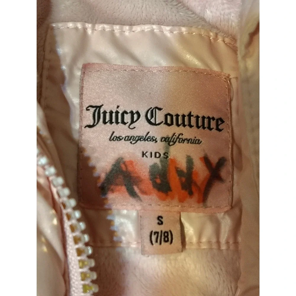 Juicy Couture‎ Girls Pink Puffer Jacket with Faux Fur Hood Size S 7 8 - Picture 6 of 10